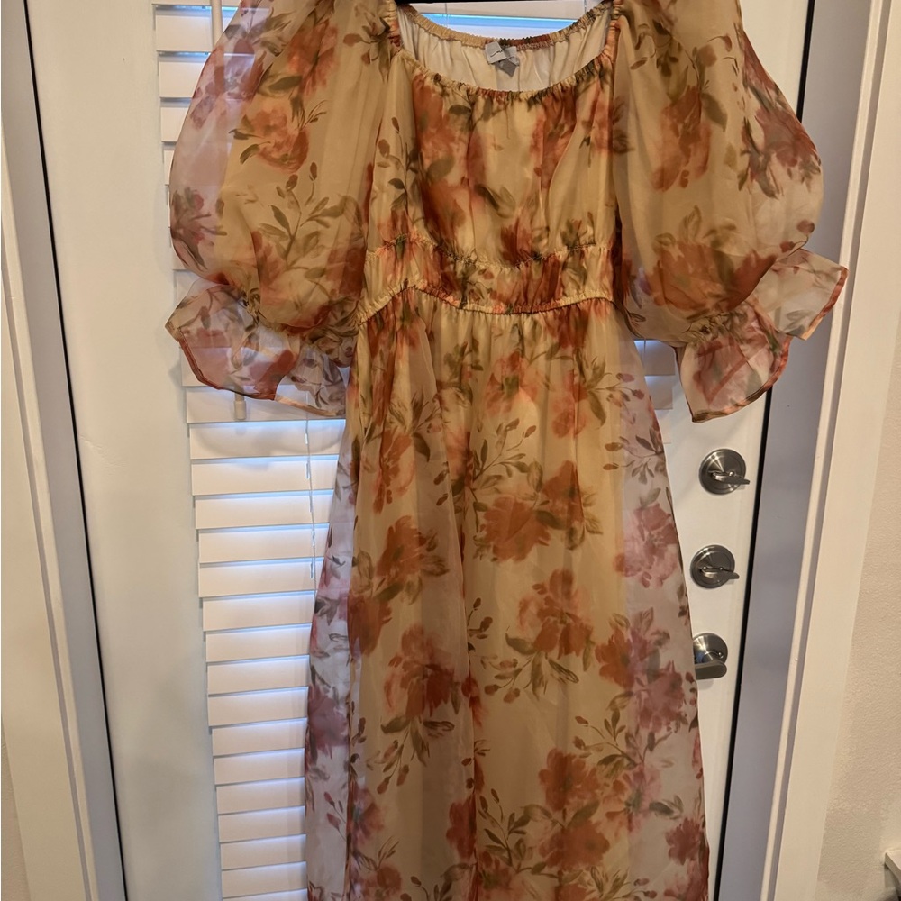 Floral Puff Sleeve Midi Dress